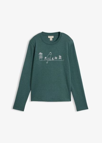 Bluzka z długim rękawem z grubej bawełny. Szare bluzki bonprix, bez wzorów, z bawełny, bez kołnierzyka, bez ramiączek. Za 49.99 zł.
