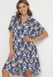 Granatowa Pudełkowa Sukienka Koszulowa z Wiskozy w Ornamentalny Print Vanisse. Niebieskie sukienki Born2be, na co dzień, na lato, l, bez wzorów, z wiskozy, bez kołnierzyka, bez ramiączek, mini, koszulowe. Za 74.99 zł.