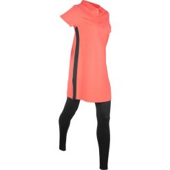 Długi shirt polo z bawełny pique + legginsy bonprix mandarynkowo-czarny. Czerwone legginsy bonprix, bez wzorów, długie. Za 69.98 zł.