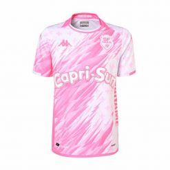 Trzecia koszulka Stade Français Kombat 2023/24. Czerwone bluzki Kappa, bez wzorów, z jersey, sportowe, bez kołnierzyka, bez ramiączek. W wyprzedaży za 245.05 zł.