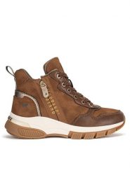 Mustang Botki 1481-501 Brązowy. Brązowe botki Mustang, bez wzorów, ze skóry, bez obcasa, na płaskiej podeszwie, bez zapięcia. Za 349.99 zł.