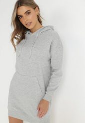 Jasnoszara Bluza Długa z Kapturem Nilalra. Szare bluzy Born2be, l, bez wzorów, z bawełny, z kapturem. Za 99.99 zł.