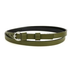 Pasek damski wąski solidny skórzany do sukienki khaki S19 : Kolory - zielony, Rozmiar pasków - r.90-105 cm. Brązowe paski bez wzorów. Za 43.99 zł.