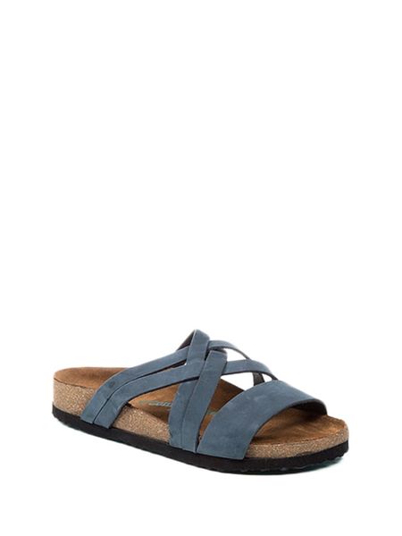 Comfortfusse Skórzane klapki w kolorze granatowym rozmiar: 39. Niebieskie klapki Comfortfüße, bez wzorów, z otwartym noskiem, bez obcasa. Za 294.95 zł.