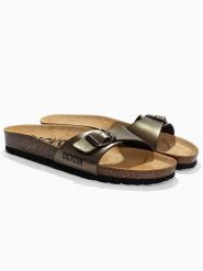 BACKSUN Skórzane klapki "Paris" w kolorze jasnobrązowym rozmiar: 41. Brązowe klapki Backsun, bez wzorów, z materiału, z otwartym noskiem, bez obcasa. Za 117.99 zł.