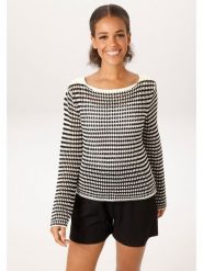 Aniston Sweter w kolorze kremowo-czarnym rozmiar: 36. Brązowe swetry Aniston, bez wzorów, z bawełny, bez ramiączek. Za 83.62 zł.