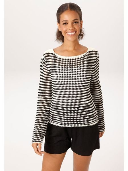 Aniston Sweter w kolorze kremowo-czarnym rozmiar: 36. Brązowe swetry Aniston, bez wzorów, z bawełny, bez ramiączek. Za 83.62 zł.