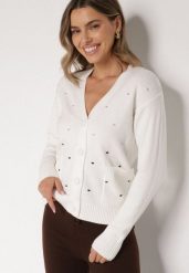 Biały Rozpinany Kardigan w Kropki Tusvanea. Białe kardigany Born2be, l, bez wzorów, z jeansu. Za 79.99 zł.