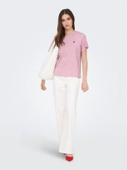 JDY Koszulka "Pisa" w kolorze jasnoróżowym rozmiar: L. Różowe bluzki JDY, l, bez wzorów, z bawełny, bez kołnierzyka, bez ramiączek. Za 61.46 zł.