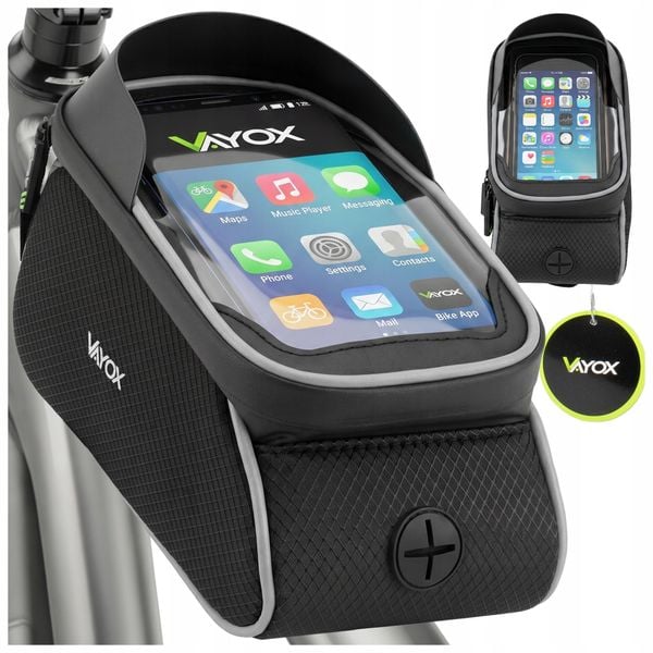 Torba rowerowa na ramę VAYOX VA0450 etui na telefon 1,2L. Czarne torby na ramię VAYOX, bez wzorów, z gumy, na ramię, z nadrukiem, bez dodatków. Za 39.90 zł.