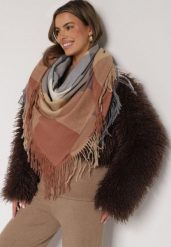Beżowy Szalik Bellaern. Brązowe szaliki Born2be, bez wzorów, z bawełny, eleganckie. Za 49.99 zł.