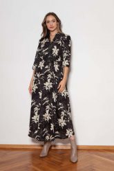 Długa Sukienka Odcinana w Pasie - Wzór 2. Czerwone sukienki Lanti, l, bez wzorów, z materiału, wizytowe, bez kołnierzyka, bez ramiączek, maxi. Za 349.90 zł.