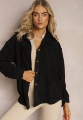 Czarna Koszula ze Sztruksowego Materiału na Guziczki Rhiawen. Czarne koszule Renee, l, bez wzorów, z jeansu, bez kołnierzyka, bez ramiączek. Za 49.99 zł.