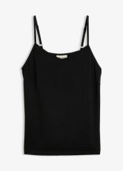 Top na wąskich ramiączkach z lejącej mieszanki lyocellu. Czarne topy bonprix, bez wzorów, z lyocellu, bez kołnierzyka, bez ramiączek. Za 59.99 zł.