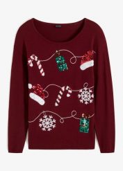 Cienki sweter. Czerwone swetry bonprix, z aplikacjami, bez ramiączek. Za 139.99 zł.