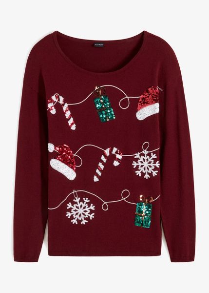Cienki sweter. Czerwone swetry bonprix, z aplikacjami, bez ramiączek. Za 139.99 zł.
