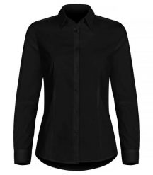 Clique Koszula Stretch L/S Damska – długie rękawy, regular fit. Czarne koszule CLIQUE, l, bez wzorów, z bawełny, bez kołnierzyka, bez ramiączek. Za 198.77 zł.