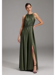 SWING Sukienka w kolorze zielonym rozmiar: 38. Brązowe sukienki Swing, bez wzorów, bez kołnierzyka, bez ramiączek, maxi. Za 354.95 zł.