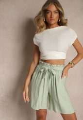 Zielone Szorty z Wiskozy High Waist Ozdobione Paskiem Lumilirae. Zielone szorty Renee, bez wzorów, z wiskozy, eleganckie, z podwyższonym stanem. Za 44.99 zł.