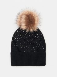 Czapka z pomponem - czarny. Czarne czapki Sinsay, bez wzorów. Za 29.99 zł.