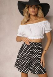 Czarno-Białe Szorty z Bawełny z Gumką w Talii High Waist Efioma. Czarne szorty Renee, bez wzorów, z bawełny, eleganckie, z podwyższonym stanem. Za 29.99 zł.