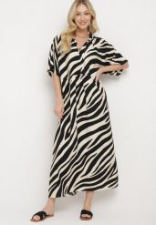 Czarno-Biała Rozkloszowana Sukienka Zapinana na Guziki z Rękawami Typu Nietoperz Rodmala. Czarne sukienki Born2be, na co dzień, na lato, bez wzorów, z materiału, bez kołnierzyka, bez ramiączek, maxi, rozkloszowane. Za 99.99 zł.