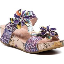 Klapki LAURA VITA - Bicngoo 059 SL11942-5A Violet. Fioletowe klapki Laura Vita, z aplikacjami, z materiału, bez obcasa, na obcasie. W wyprzedaży za 249.00 zł.