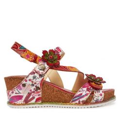 Sandały Laura Vita. Czerwone sandały Laura Vita, bez wzorów, bez obcasa, na koturnie, bez zapięcia. Za 329.99 zł.