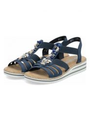 Rieker Sandały w kolorze granatowym rozmiar: 37. Niebieskie sandały Rieker, z aplikacjami, z otwartym noskiem, bez obcasa, na koturnie, bez zapięcia. Za 159.59 zł.