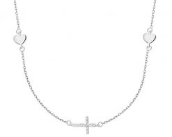 Naszyjnik srebrny z cyrkoniami - krzyż, serca. Szare naszyjniki Apart, z cyrkonią, srebrne. Za 199.00 zł.