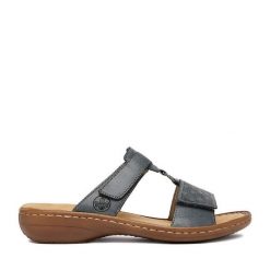 Klapki Rieker. Niebieskie klapki Rieker, bez wzorów, bez obcasa. Za 289.99 zł.