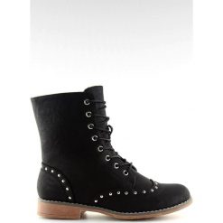 Workery z ćwiekami czarne B5211-KB Black. Czarne botki ButyModne, na jesień, bez wzorów, przed kolano, bez obcasa, bez zapięcia. W wyprzedaży za 79.00 zł.
