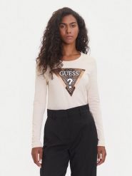 Guess Bluzka W5BI75 J1314 Beżowy Regular Fit. Brązowe bluzki Guess, l, z aplikacjami, z bawełny, bez kołnierzyka, bez ramiączek. Za 199.99 zł.