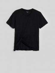 4F T-shirt regular z marszczeniem i modalem damski - czarny L. Czarne t-shirty 4f, l, bez wzorów, z materiału, bez kołnierzyka, bez ramiączek. Za 89.99 zł.