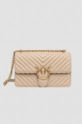 PINKO Beżowa listonoszka damska Love One Classic. Brązowe listonoszki Pinko, bez wzorów, eleganckie, bez dodatków. W wyprzedaży za 1,379.99 zł.