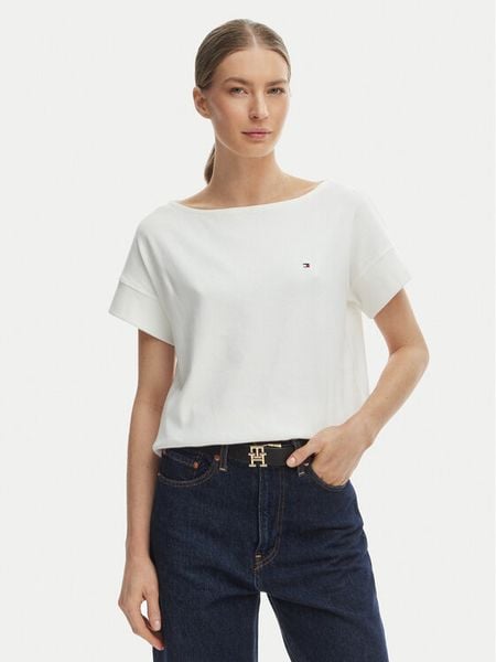 Tommy Hilfiger T-Shirt WW0WW49723 Écru Loose Fit. Białe t-shirty TOMMY HILFIGER, s, bez wzorów, z bawełny, bez kołnierzyka, bez ramiączek. Za 200.99 zł.