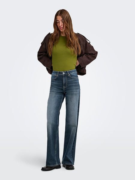 ONLY Dżinsy - Wide leg - w kolorze granatowym rozmiar: M/L34. Niebieskie jeansy Only, l, bez wzorów, z materiału. Za 134.95 zł.