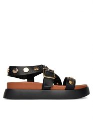 DeeZee Sandały WS2P229-10 Czarny. Czarne sandały DeeZee, bez wzorów, z materiału, bez obcasa, na płaskiej podeszwie, bez zapięcia. Za 149.99 zł.