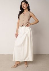 Jasnobeżowa Wiskozowa Spódnica o Rozkloszowanym Kroju z Plisami i Paskiem Rolea. Brązowe spódnice Born2be, na co dzień, l, bez wzorów, z wiskozy, eleganckie, maxi, rozkloszowane. Za 149.99 zł.