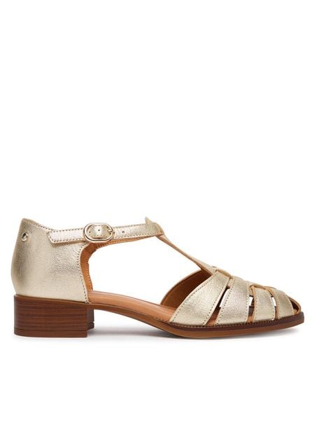 Pikolinos Sandały Valencia W7D-1835Cl Żółty. Żółte sandały Pikolinos, bez wzorów, ze skóry, bez obcasa, na słupku, bez zapięcia. Za 599.99 zł.