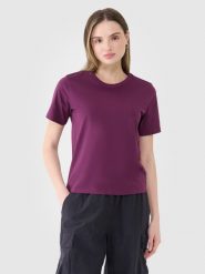 4F T-shirt regular gładki damski - fioletowy M. Fioletowe t-shirty 4f, m, bez wzorów, z bawełny, bez kołnierzyka, bez ramiączek. W wyprzedaży za 29.99 zł.