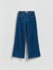 Jeansy wide leg - granatowy. Niebieskie jeansy Reserved, bez wzorów. Za 149.99 zł.