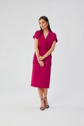 Elegancka sukienka ołówkowa z kołnierzem śliwkowa. Fioletowe sukienki Stylove, do pracy, l, bez wzorów, z elastanu, biznesowe, bez kołnierzyka, bez ramiączek, midi, dopasowane. Za 349.00 zł.