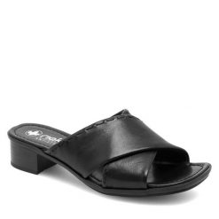 Klapki Rieker. Czarne klapki Rieker, bez wzorów, bez obcasa. Za 279.99 zł.