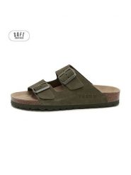 Teegu Skórzane klapki w kolorze khaki rozmiar: 40. Brązowe klapki teegu, bez wzorów, z otwartym noskiem, bez obcasa. Za 130.99 zł.