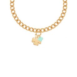 Naszyjnik Łańcuch No.4 z pozłacaną koniczyną i koniczyną z miętową emalią. Żółte naszyjniki Lilou, pozłacane. Za 583.00 zł.