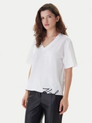 KARL LAGERFELD T-Shirt B1W17031 Biały Relaxed Fit. Białe t-shirty KARL LAGERFELD, l, bez wzorów, z bawełny, bez kołnierzyka, bez ramiączek. Za 429.99 zł.