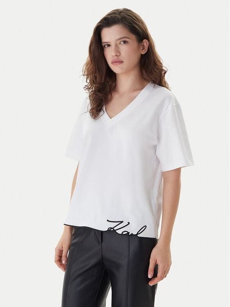 KARL LAGERFELD T-Shirt B1W17031 Biały Relaxed Fit. Białe t-shirty KARL LAGERFELD, l, bez wzorów, z bawełny, bez kołnierzyka, bez ramiączek. Za 429.99 zł.
