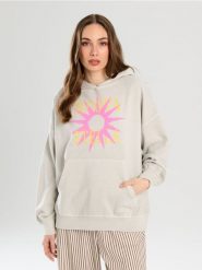 Bluza hoodie z nadrukiem - szary. Szare bluzy Sinsay, l, bez wzorów, bez kaptura. Za 49.99 zł.