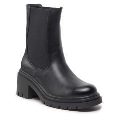 Botki DeeZee. Czarne botki DeeZee, bez wzorów, bez obcasa, na słupku, bez zapięcia. Za 229.99 zł.